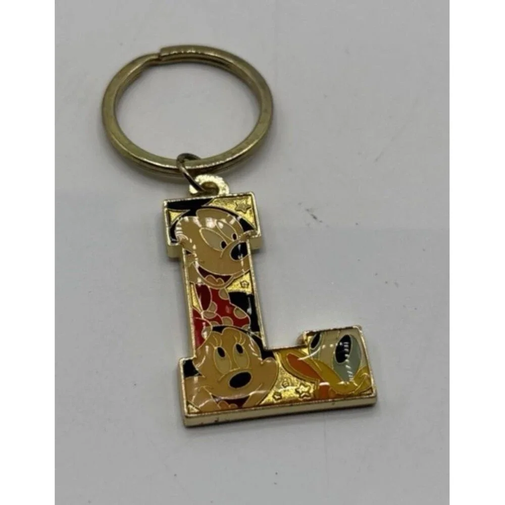 Disney Parks Mickey Minnie Donald Letter L  Metal Keychain Bag Charm Preowned